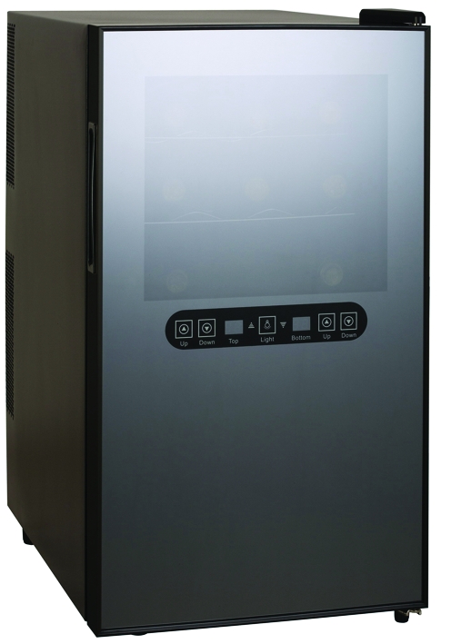 Холодильный шкаф для вина GASTRORAG JC-48DFW термоэлектрический (без компрессора), 2 температурные зоны (+12...+18оС/+8...+18оС), 48 л, 1 дверца с окном, подсветка, вместимость 18 бутылок 0,75 л, цвет черный