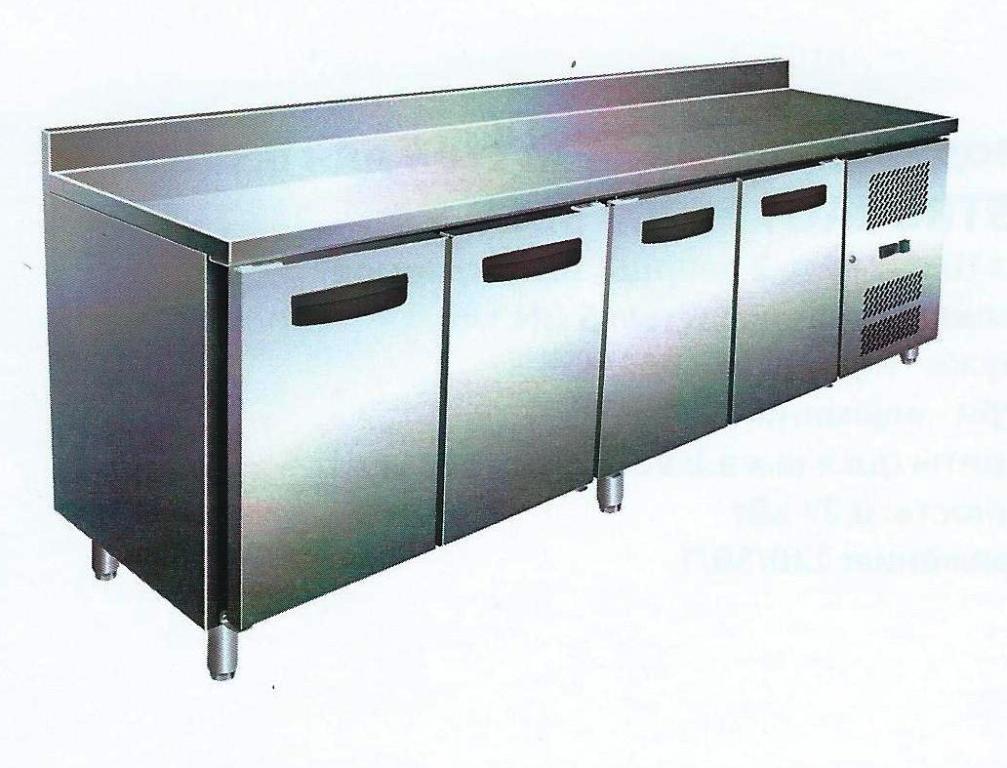 Холодильник-рабочий стол GASTRORAG GN 4200 TN ECX -2...+8оС, 600 л, 4 дверцы, 4 полки-решетки GN 1/1 с направляющими, столешница с бортом, снаружи - нерж.сталь 304/430, внутри - алюминий