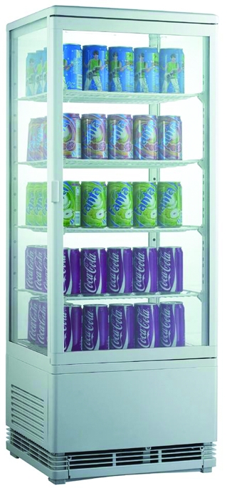 Холодильный шкаф витринного типа GASTRORAG RT-98W 0…+12оС, 96 л, панорамный, 1 распашная стеклянная дверца, подсветка, 4 полки-решетки, цвет белый