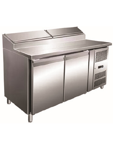 Холодильник-рабочий стол для пиццы GASTRORAG SH 2000 SER.700 +2…+10оС, 300 л, 2 дверцы, 2 полки-решетки GN 1/1 с направляющими, охлаждаемое гнездо вместимостью 7 GN 1/4 с крышкой, нерж.сталь 304